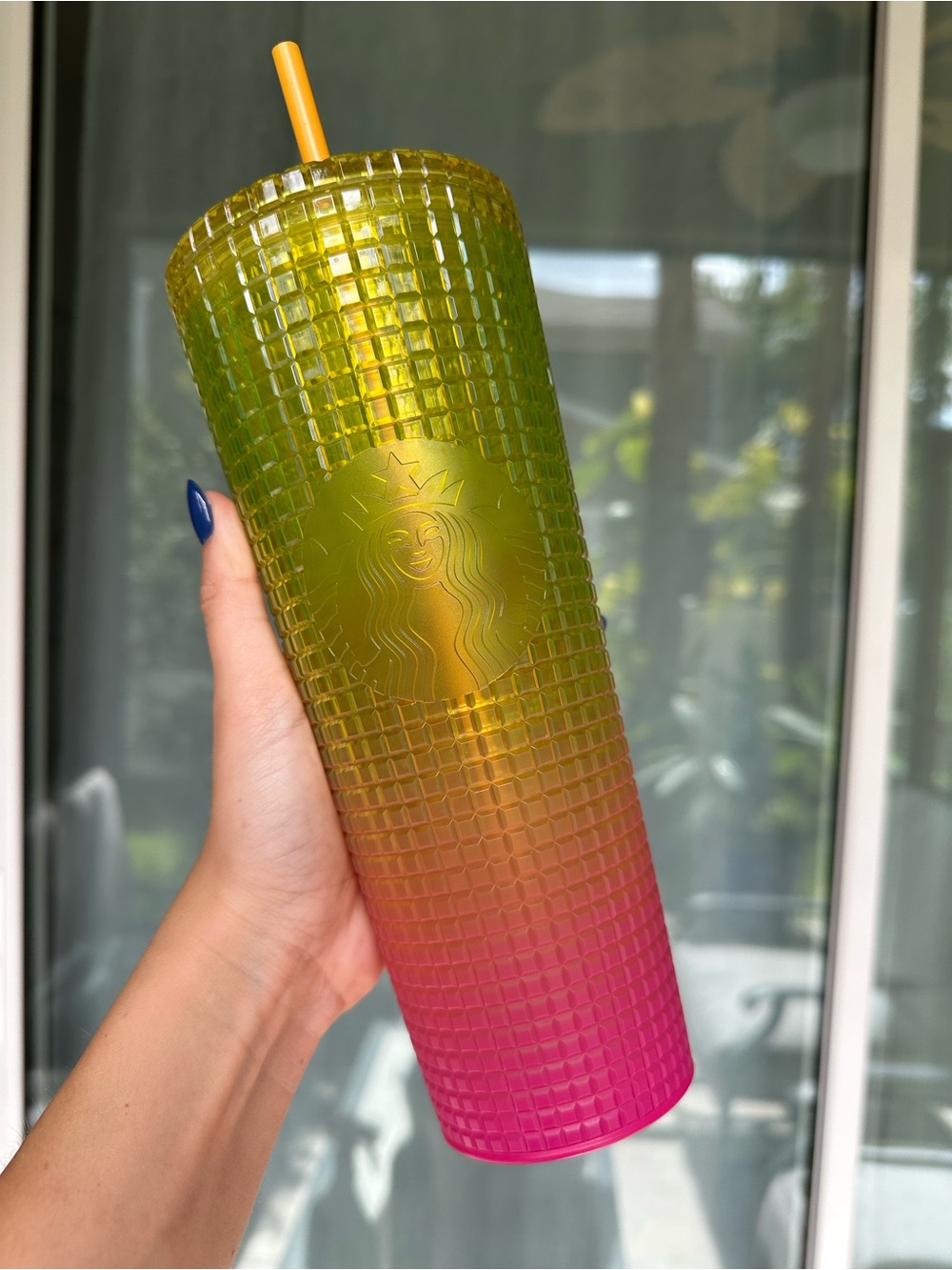 Starbucks Yellow to Pink Studded Ombre Tumbler with Straw